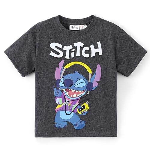 Disney Big Boys T-Shirt Lilo & Stitch Tshirts for Kids Young Children Hawaiian Print Tops Cute Fashion Graphic Short Sleeve Shirt for Gym Clothes Back to School Dailywear Black and Gray 6-7 Years