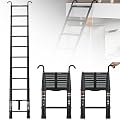 Telescoping Ladder 10.5FT Aluminum Telescoping Ladder with 2 Detachable Hooks, Portable Extension Ladder, Non-Slip Multi-Purpose Telescope Lightweight Ladder RV Collapsible Ladder, 330 Lb Capacity