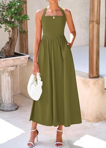 Image of KIRUNDO Summer Dresses for Women 2026 Halter Maxi Wedding Guest Party Cocktail Semi Formal Elegant Classy Long Sundress