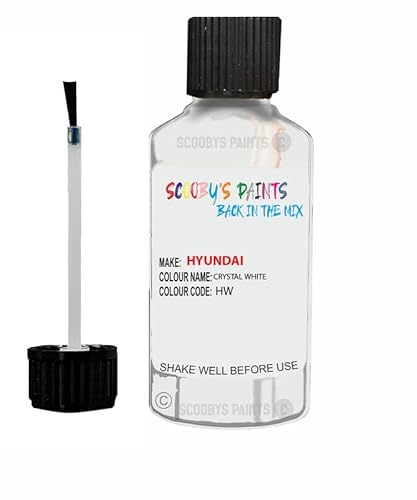 Scoobys Paints Back In The Mix Crystal White Touch Up Paint For Hyundai I10 Hw 2008-2015 30Ml Bottle Brush Scratch Stone Chip Repair Pen