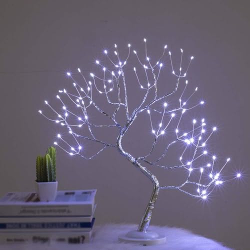 SHATCHI Arbre de 50 cm - 108 LED - Bouleau blanc froid - Fonctionne avec des piles - Bonsaï de table - Pour décorations de Noël