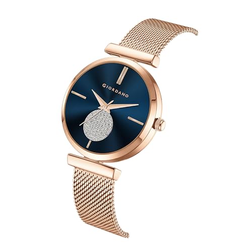 Image of Giordano Eleganza Collection Analog Watch for Women with Crystal Studded Dial and Metallic Mesh Strap