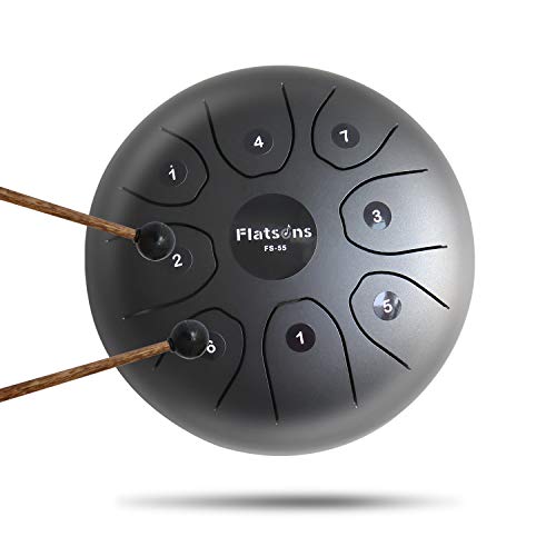 Steel Tongue Drum Steel Drums Flatsons Handpan Standard C Key 8 Notes 5.5 Inch Percussion Instrument with Drum Mallets Carry Bag Great Gift for Beginner Adult Kid Black