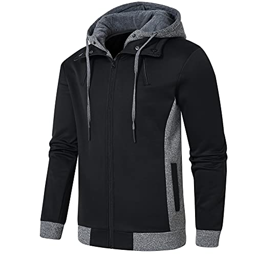 YuKaiChen Men's Hooded Jacket Slim Fit Double Zipper Turtleneck Fleece Hoodie Outerwear2