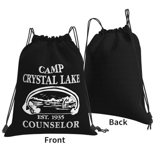 1980 Camp Crystal Lake Counselor Drawstring Bags, Lightweight Gym Sack with Adjustable Cord, Water-Resistant Sports Backpack for Men Women, Travel, Yoga, College (Black)3