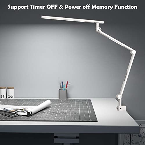 Arteasy Led Desk Lamp, Desk Light For Home Office, Dual Light Source 18W Brightest, Eye-Caring Optical Lens, Office Lamp, 5 Color Modes & Brightness, Aluminum Alloy Clip On Lamp, Clamp Lamp, White #TOP6