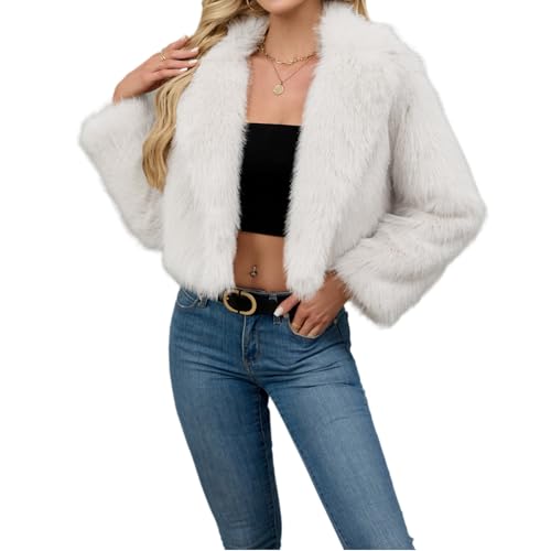 Pelzmantel Damen Modische Einfarbig Kurz Kunstpelze Jacke Kunstfell Mantel Kuschelig Fellmantel Dicke Warme Winterjacke Winter Pelzjacke Langarm Wintermantel Felljacke...