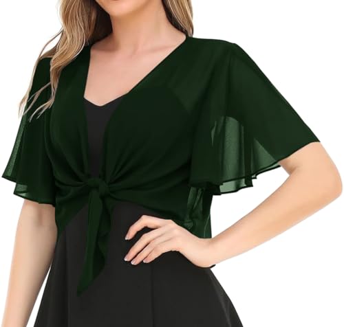 Image of Women's Solid Puff Sleeve Kimono Short Cardigan Loose Cover Up Casual Blouse Top Chiffon