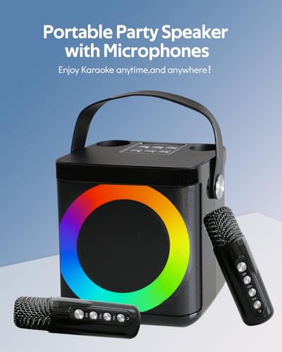 Miniatura 2 de Karaoke 2 Microfonos Inalambricos, Altavoz Karaoke Profesional, Karaoke Portatil, Altavoz Con Microfono Para Adultos Y Niños, Luces Led,Usb Tf Aux, Compatible Con Android Ipad Tv Pc