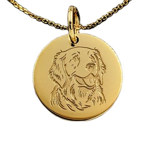 Collier chien retriever en argent plaqué or LKBEADS pendentif gravé 24 mm