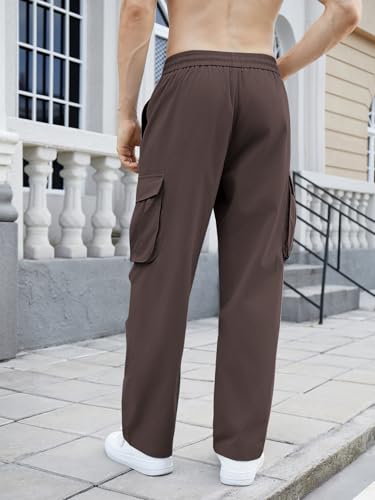OYOANGLE Men's Baggy Cargo Pants Elastic Drawstring Waist Straight Leg Hip Hop Trousers Streetwear2
