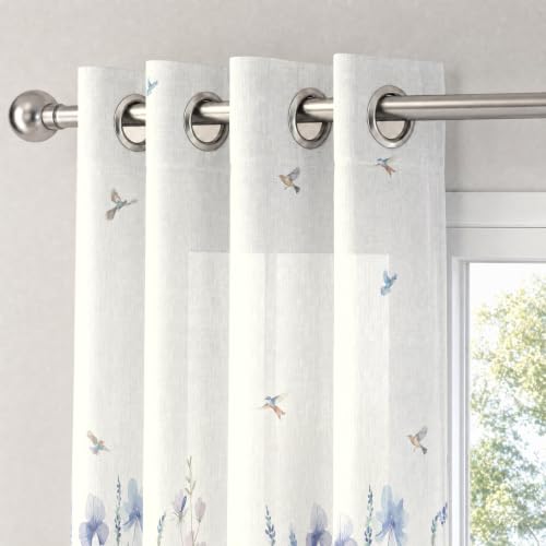 Image of HOKIPO Meadow Bloom Sheer Curtain 7 Feet Long 1 Panel, Bluebird Blossom