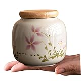 Kleine Urnen für menschliche Asche Keepsake Memorial 3x2 Keramikblumen -Andenken -Keeps -Urne mit Dampproof Bambusdeckel, auch ideal als Teekanister