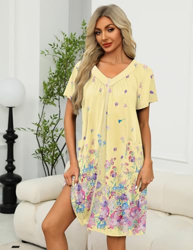 Image of Ekouaer Women Robe Zipper Front Mumu Duster Robes Zip Up Housecoat Soft Sleepwear with Pockets