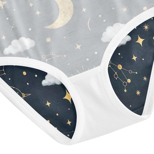 Toddler Briefs, Gold Moons Stars Black Cotton Underwear for Girls, 2–8 Years4