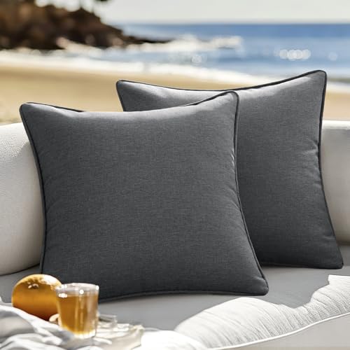 MIULEE 2er Outdoor Kissenbezug Wetterfeste Dekokissen Moderne Kissenhüllen Dekoration Polyster Leinen-Optik Couchkissen Für Garten Sofa Wohnzimmer Bett Kissenhülle 40x40cm B-Dunkelgrau