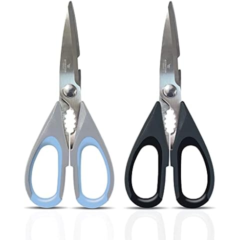 Better Kitchen Products Premium Kitchen Shears, 8.5", All Purpose Stainless Steel Utility Scissors, Heavy Duty, Meat Scissors, Poultry Shears, Multipurpose (2PK-Blk/Gray & Slvr/Blu) Cover
