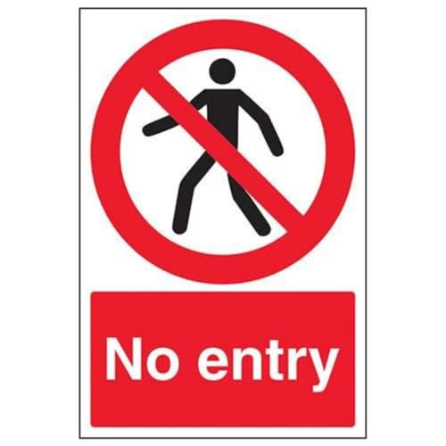 VSafety No Entry Pedestrian Prohibition Sign - Portrait - 200mm x 300mm - 2mm Rigid Plastic