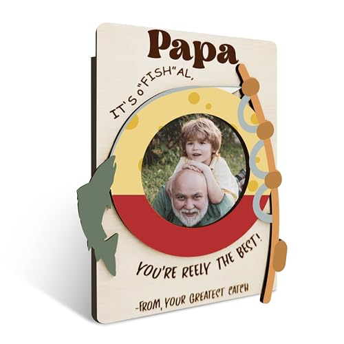 Image of Papa Picture Frame, Christmas Birthday Father's Day Gifts, Fishing Papa Picture Magnets Frames For Refrigerator, For Father Daddy Dad Papa, 50