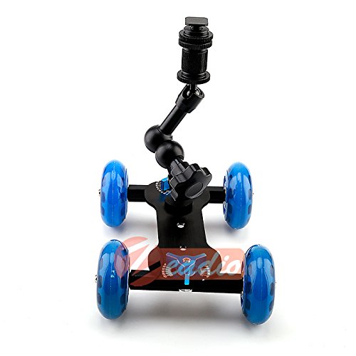 Zeadio 7 "Magic Arm Tabletop tragbare Skater Dolly Triebwagen Kits für alle LCD-Feldmonitor, Canon Nikon alle Video DSLR-Kamera Rig, Blitzlicht, Mikrofon (blau)