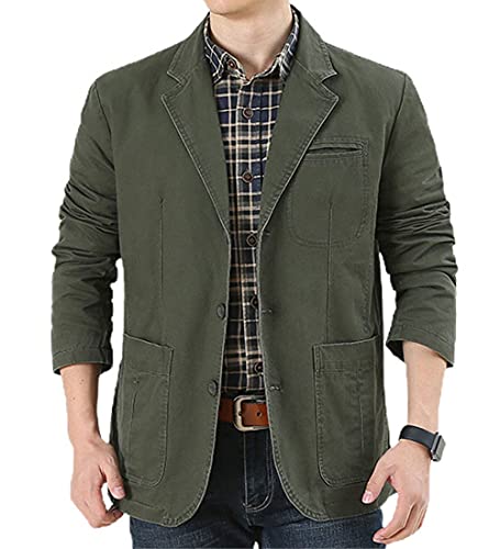ebossy Men's Casual Notched Lapel Collar 3-Button Blazer Lightweight Sporty Cotton Suit Jacket Coat