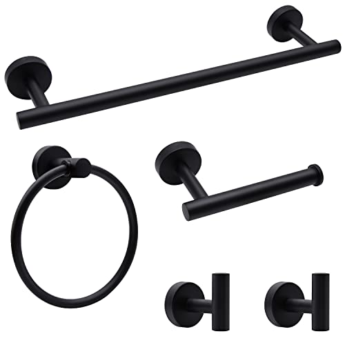 Bathroom Hardware Set, 5/10/20Pcs Bathroom Hardware Set, Stainless Steel Bath Hardware Set Including 16" Hand Towel Bars, Toilet Paper Holders, Towel Rings, Robe Towel Hooks (5Pcs, Black) #TOP15