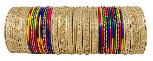 Image of NMII Non-Precious Metal with Base Metal Spreads with Zari Glossy Finished Premium Traditional Bridal Chuda Bangle set for Women and Girls