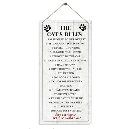 Farmhouse Cat Family Plaque "Cats Rules" Wooden Wall Sign