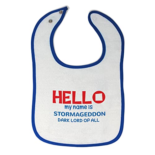 Toddler & Baby Bibs Burp Cloths Hello My Name is Stormageddon Dark Lord of All Cotton Baby Items for Baby Girl & Boy White Royal Blue Design Only
