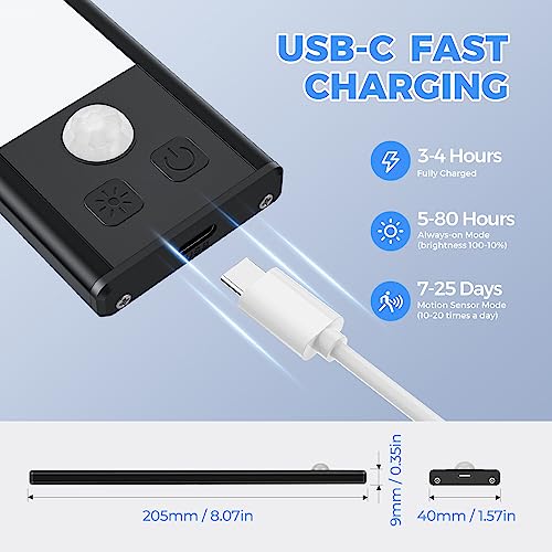 Image of 3 Pack Under Cabinet Lights, 32 LED Cold White Rechargeable Under Cabinet Lighting Motion Sensor LED Lights for Kitchen, Counter, Closet, Stairs (Black - Cold White Light, 8.07 Inch - 3 Pack)