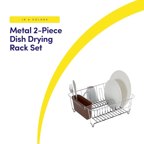 Dish Drying Rack & Cutlery Holder 2 Piece Set - Compact Sink-Fitting Dish Drainer with Rubberized Undercoating, Space-Saving Kitchen Organizer for Plates, Cups, Bowls & Utensils in Sink, Bronze Brown
