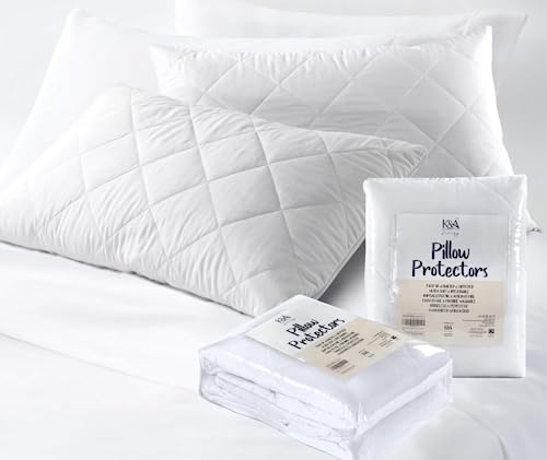 Image of K&A® Quilted Pillow Protectors 2 Pack Zipped | Ultra Luxe, Soft, Noiseless and Breathable Microfiber Pillow Case Protector | Hypoallergenic and Anti Allergy Pillow Protectors | UK Standard 48x74 CM