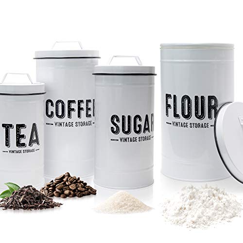 Aesthethic Farmhouse Kitchen Canister Set For Kitchen Counter - Set of 4 Airtight Flour Sugar Coffee And Tea Containers Look Fabulous on Your Kitchen Countertop
