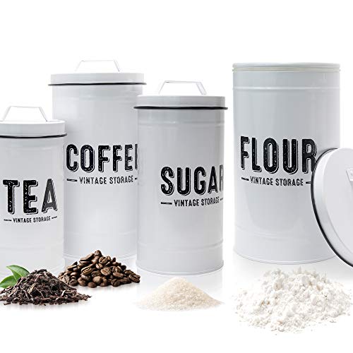 Aesthethic Farmhouse Kitchen Canister Set For Kitchen Counter - Set of 4 Airtight Flour, Sugar, Coffee And Tea Containers Look Fabulous on Your Kitchen Countertop