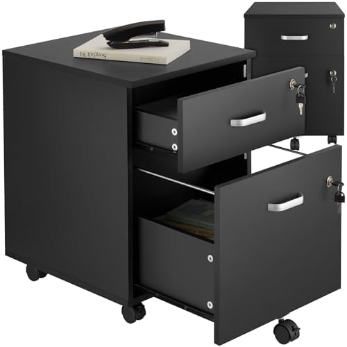 TecTake® Caisson Bureau Meuble de Rangement Industriel 40x44x54,5 cm Verrouillable Meuble tiroir Rangement Bureau avec 2 Tiroirs pour Range Document Support imprimante Organisation