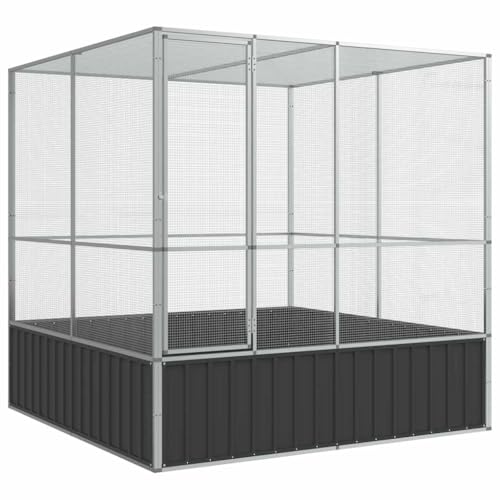 vidaXL Aviary Silver - 83.1'x81.5'x83.5' Galvanized Steel Bird/Parrot Cage - Spacious, Sturdy, Mesh Grid, Lockable Door for Safety