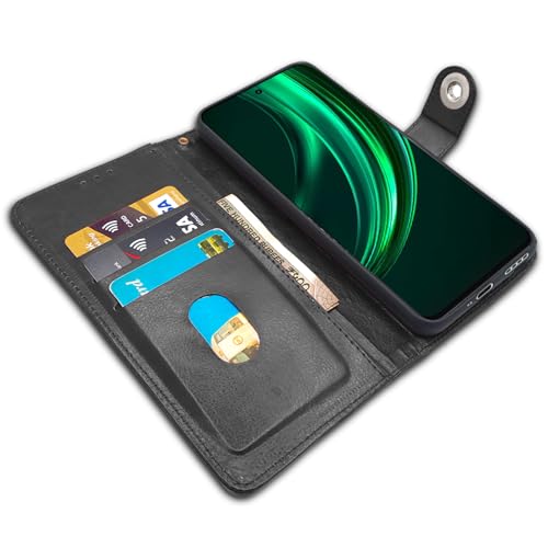 Image of Pikkme Flip Cover Leather Finish | Inside TPU with Card Pockets | Wallet Stand and Shock Proof | Complete Protection Button Flip Case for Realme 13 Plus 5G / Realme P1 Speed 5G (Black)