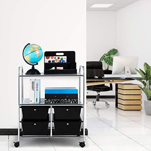 TANGZON 4 Drawers Storage Trolley, 3-Tier Slide Out Rolling Cart with Lockable Wheels, Mobile Shelving Unit Organiser for Home Office and Kitchen (Black)