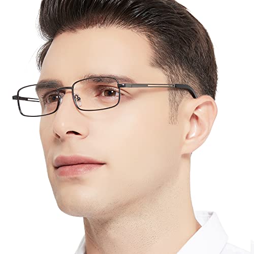 Image of OCCI CHIARI Rectangle Metal Frame Reading Glasses for Men Blue Light Blocking Readers