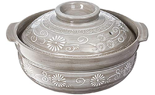 イシガキ産業 両手鍋 グレー 22.6×19.2×12.5cm 吹きこぼれにくい 土鍋 三島 6号 ガス火 1~2人用 3782