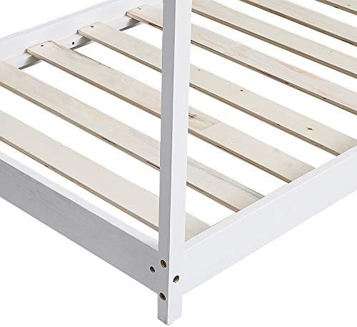Panana Wooden Kids House Bed Frame, Solid Pine WoodTreehouse Style Childrens Floor Bed Frame for Toddlers and Children (White)
