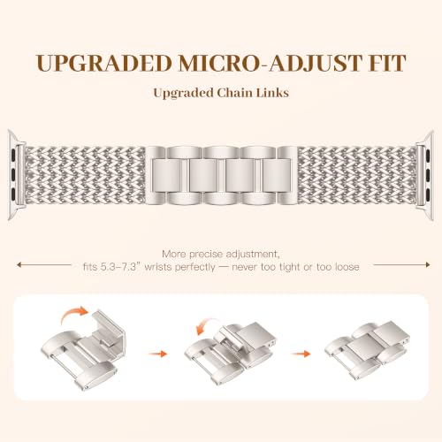 Image of Metal Band Compatible with Apple Watch Bands for Women 40mm 41mm 42mm 38mm 44mm 45mm 46mm 49mm, Dressy Stainless Steel Link Bracelet, Designer Strap for iWatch Series 11 /SE /10 /9 /8 /7 /6 /5 /4 /3 /2 /1 /Ultra