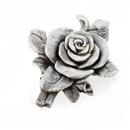 com-four® 2X Grabdekoration Rose - Gedenkstein der Hoffnung und Reinheit - wetterfester Grabschmuck - Blumen-Trauerstein - Gartendekoration in Steinoptik - Erinnerungsstein (2 Stück - Rosenblüte)