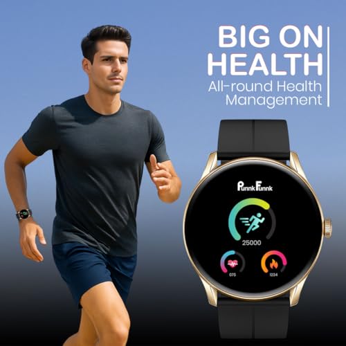 Image of PunnkFunnk Glavito Round Dial Smartwatch 1.49 inch AMOLED Display, 100+ Sports Modes, IP67, Health Tracking, Bluetooth Calling, Crown Control, 100+ Watch Faces for Men & Women (Magnetic Black)