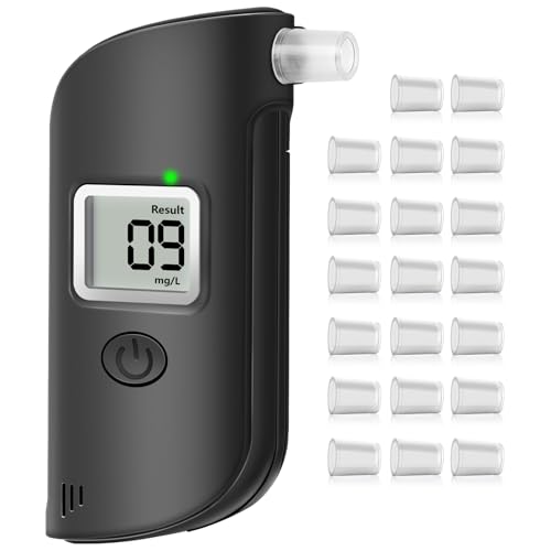 AiQInu Alcoholimetro Homologado Profesional, con Pantalla Digital LCD y 20 Boquillas,Precisión de Grado, Alcolimetros Personal para Uso Doméstico y Profesional - Negro