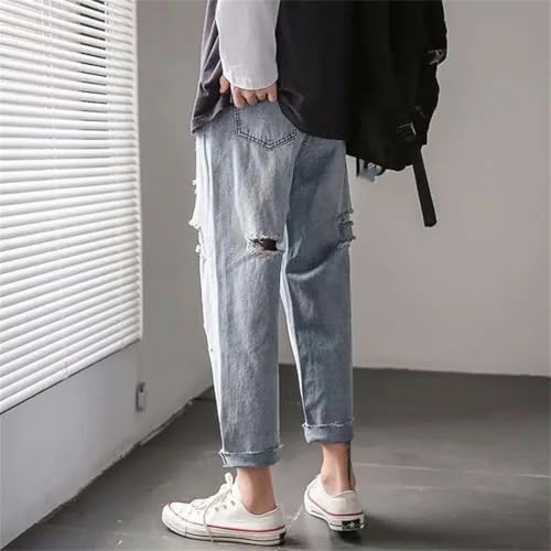 Men Cropped Jeans with Pockets Trousers Cowboy Pants2