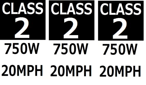 Electric Bicycle Frame (3 Stickers a Pack) Class Identification Number Weatherproof Vinyl Removable Decals Sets - Class 1 2 3 250 500 750W 20 28MPH Electric Bike e-Bike (Class 2 750W 20MPH)