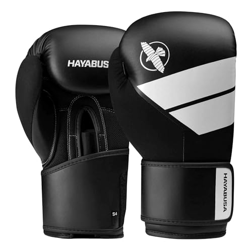 Hayabusa S4   Guantes de boxeo para hombres y mujeres, negro/blanco, 14 onzas