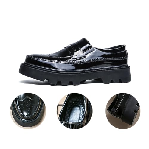 Men's Patent Leather Platform Slip-on Loafers Lug Sole Business Dress Shoes Casual Chunky Platform Round Toe Formal Loafer Shoes for Men2