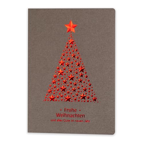 Art Nuvo Conjunto de 10 cartões de Natal iguais de 120 x 170 mm, design de Natal dourado e credenciado, feitos de papel de jóias e colorido com inserções e envelopes.